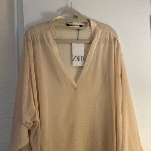 ZARA Sheer Blush Embellished Blouse